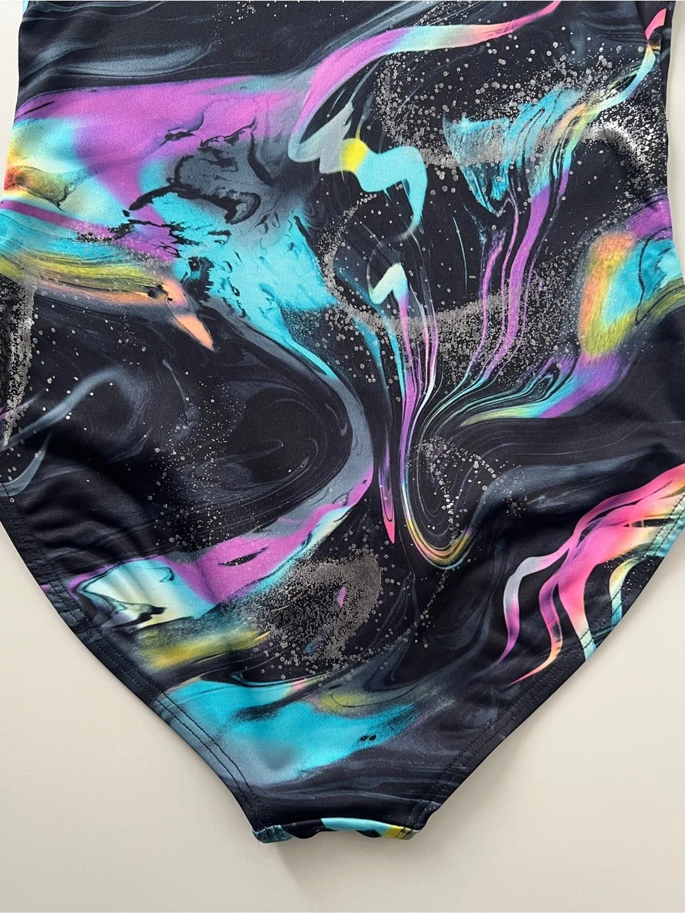 Justice Dance Gym Leotard Girls M 10 Black Neon Marble Gymnastics Dance